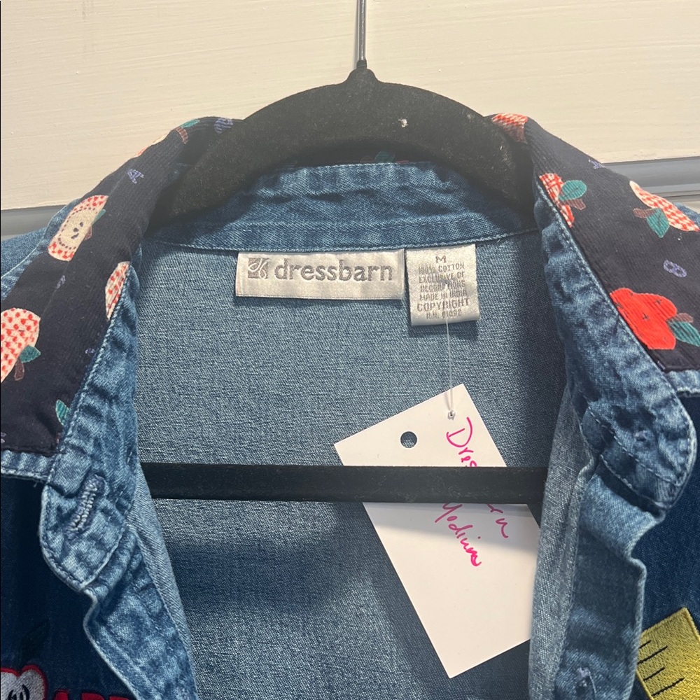 Dressbarn Vintage Blue Denim Shirt with Red and Black Accents. A, B, C’s - Picture 2 of 9